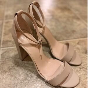 The Drop Avery Women Nude Beige Block Heel Ankle Strap Sandal Size 9.5 High Heel
